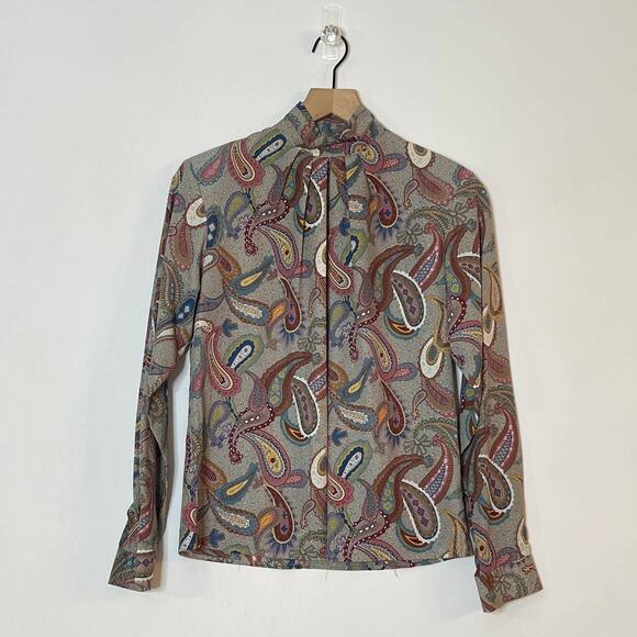 The Wyndham Collection Vintage Mock Neck Paisley Blouse Size 6 70s - Picture 1 of 5